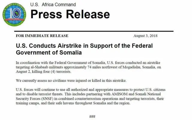 War saxaafadeedka uu Maraykanku soo saaray