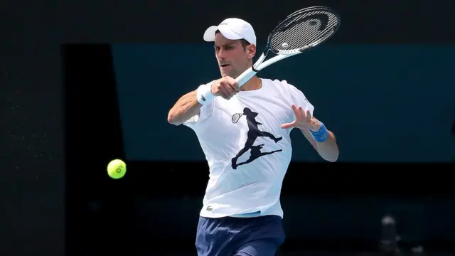 Novak Djokovic of Serbia during a practice session ahead of the Australian Open in January 2022.