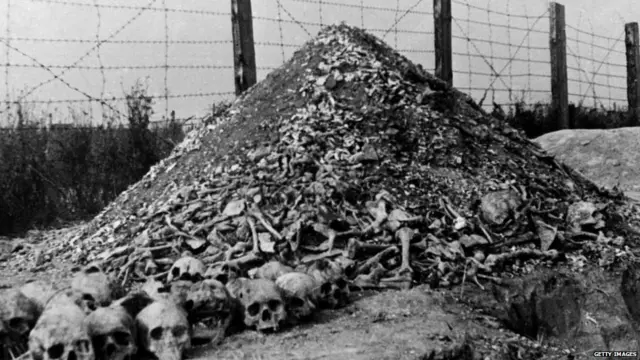 Bones at the Nazi concentration camp of Majdanek in the outskirts of Lublin 1944