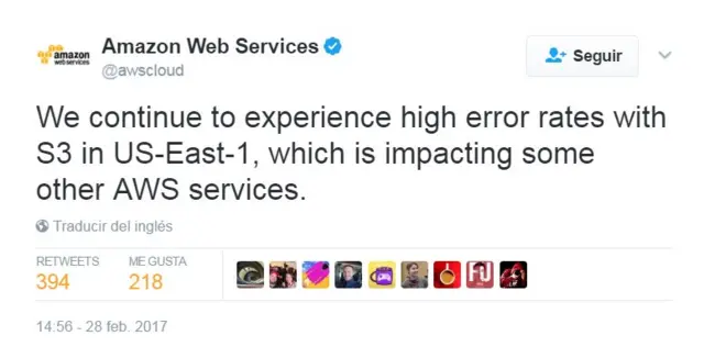 Tuit de Amazon Web Services