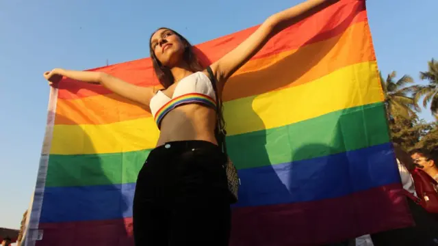 ভারতের মুম্বাই শহরে সমকামীদের মিছিলে এক নারী।