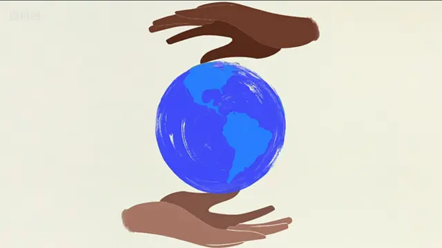 Desenho do mundo entre duas mãos