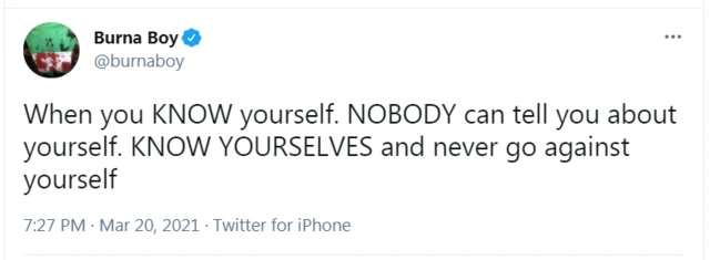 Burna Boy tweet