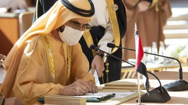 Ittaanaa Pirezidantii fi MM Sheekh Mohaammad bin Raashid Al Maaktuum tibba walgahii GCC Saawud Arabiyaatti Amajjii 5, 2020 gaggeefameetti waliigaltee wayita mallatteessan