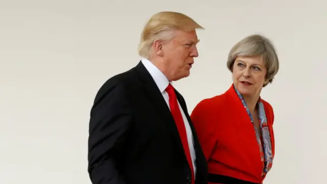 资料图片：特朗普与特里莎‧梅