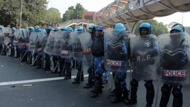 Police in Delhi confront protesting farmers. 26 Jan 2021
