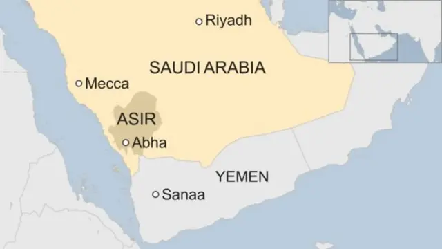 අනතුර සිදු වූ 'අසීර්'කලාපය දැක්වෙන සිතියමකි