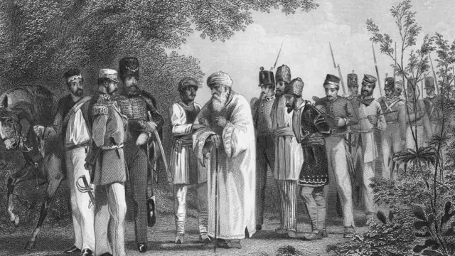 ব্রিটিশ বাহিনী গ্রেপ্তার করছে শেষ মুঘল সম্রাট বাহাদুর শাহ জাফরকে