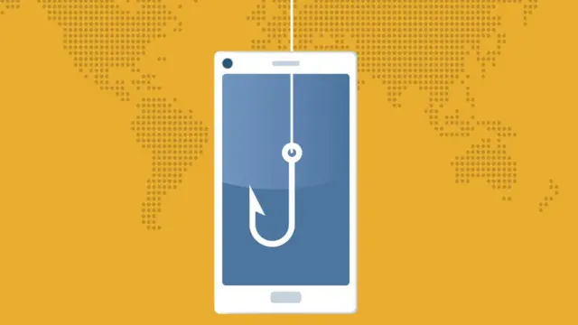 Ilustración de un celular con un anzuelo.