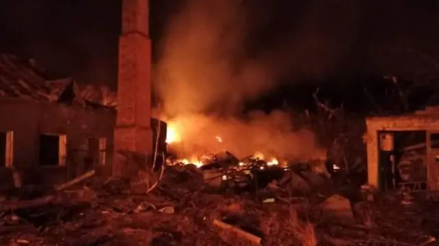 Пожар после налета в Ставищах