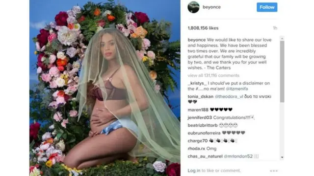 Beyonce katika picha aliyotangaza uja uzito wake