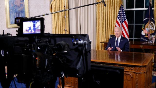 拜登在白宮橢圓形辦公室發表全國電視演說（19/10/2023）