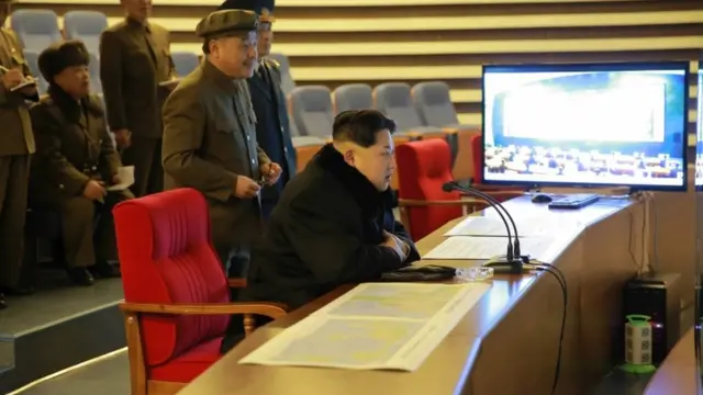 Kim Jong-un watches the launch of the Kwangmyongsong 4 satellite in February 2016