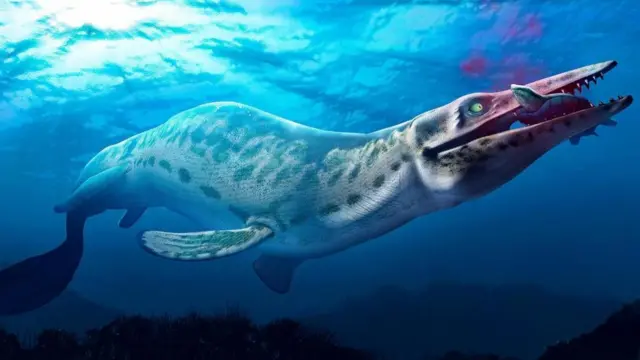 Una ilustración de un mosasaurio