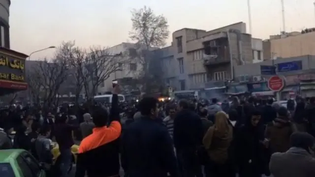 People protest in Tehran, Iran on 30 December 2017