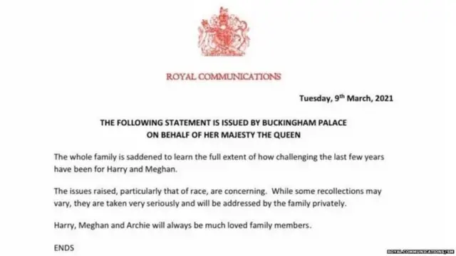 બકિંઘમ પૅલેસનું નિવેદન