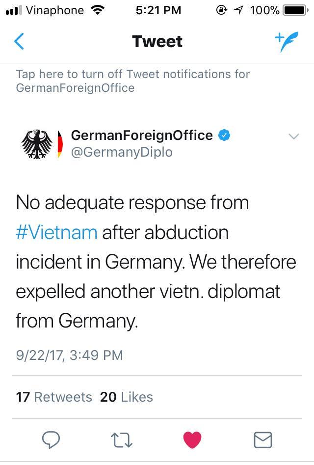 Twitter bằng tiếng Anh của Bộ Ngoại giao Đức