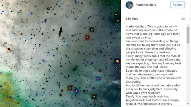 Marion Cotillard'ın Instagram üzerinden yaptığı açıklama