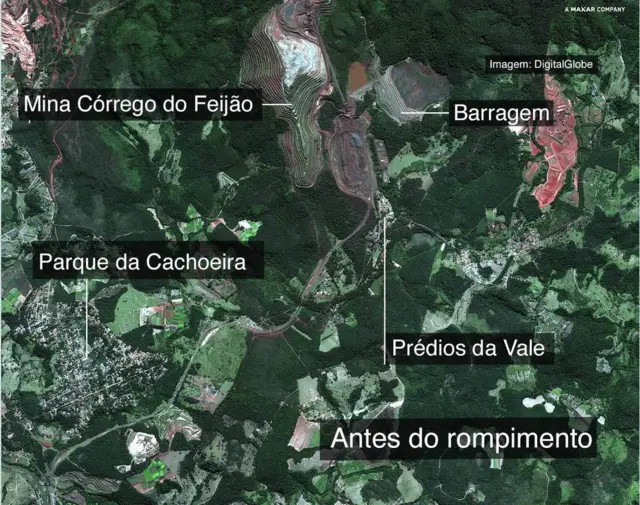 Vista aérea da região antes do rompimento