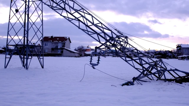 Isparta'da kar yağışından sonra hasar gören elektrik şebekesi ve binalar.