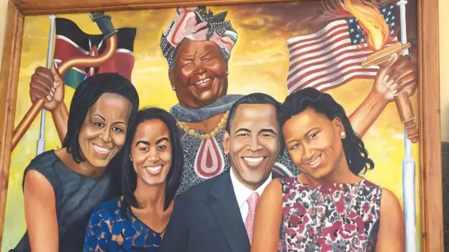 Mchoro wa Bibi yake Obama Sarah Obama pamoja na familia ya Obama