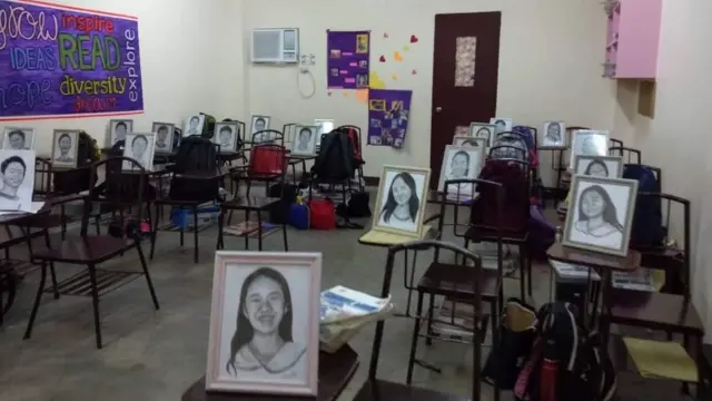 Ms Barcoma portraits in the classroom