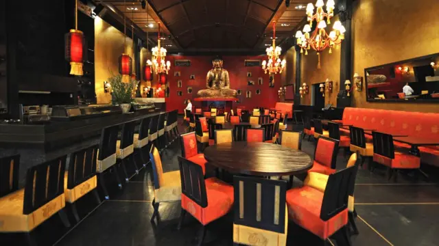 A giant Buddha statue on the second floor of the 'Buddha Bar' in Jakarta