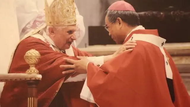 2008年，洪山川前往梵蒂岡與時任教宗本篤十六世會面