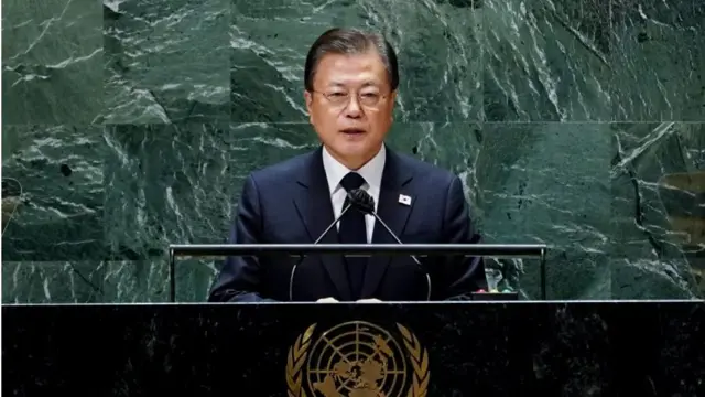 문재인 대통령이 지난 9월 21일(현지시각) 미국 뉴욕 유엔 총회장에서 기조연설을 하고 있다.