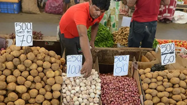 Des pomme de terres exposés dans un marché du Sri Lanka.