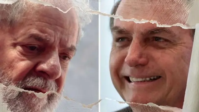 Montagem com fotosjogo de aviao na bet365Lula e Bolsonaro lado a lado