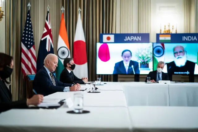 কোয়াড সামরিক জোটে যুক্তরাষ্ট্রের সঙ্গে আছে জাপান, ভারত এবং অস্ট্রেলিয়া।