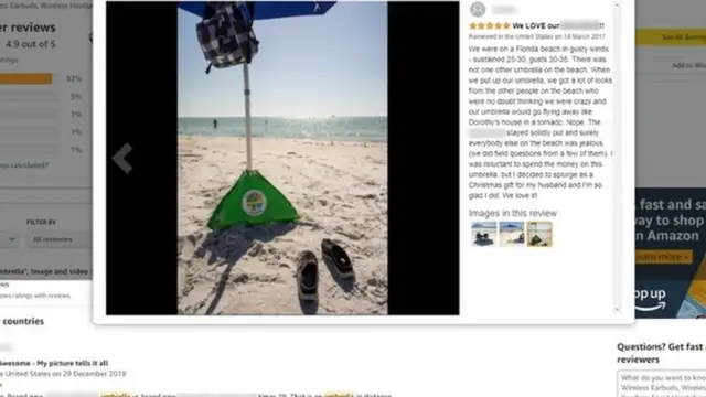 Kulaklıkla ilgisi olmayan bir başka ürün olan sahil şemsiyesiyle ilgili, yine bir kulaklık satıcısının sayfasında kullandığı övgü dolu paylaşım.