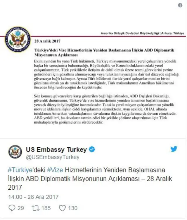 @USEmbassyTurkey açıqlaması