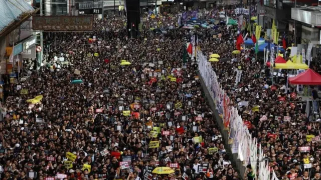 Protesters attend the annual pro-democracy rally in Hong Kong