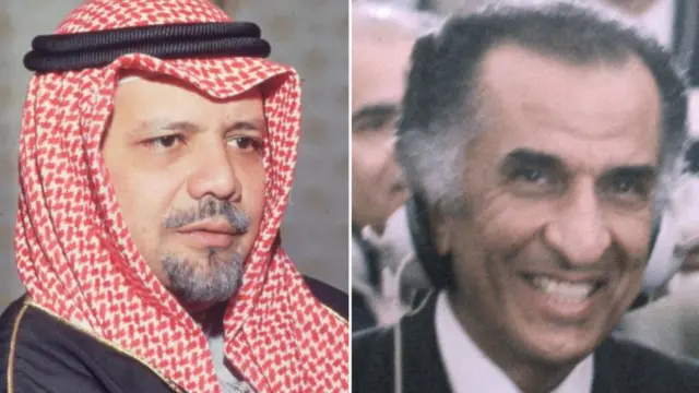 جمشید آموزگار (راست)، احمد زکی یمانی (چپ)