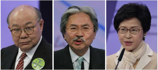 特首選舉有三名候選人，分別是前政務司司長林鄭月娥、前財務司司長曾俊華及退休法官胡國興。