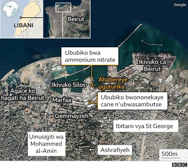 Ikarata ya Beirut yerekana aho uguturika kwabereye