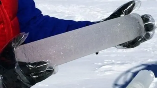 Científico sosteniendo un cilindro de hielo