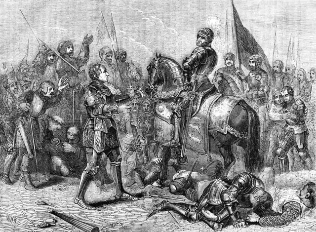 Лорд Стэнли подносит корону Генриху Тюдору