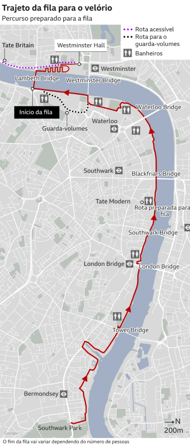 infografico mostra fila no mapa londrino