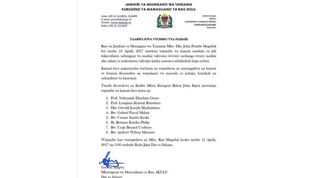 Orodha ya wajumbe hao yenye majina manane