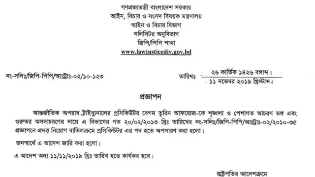 মন্ত্রণালয়ের প্রজ্ঞাপন