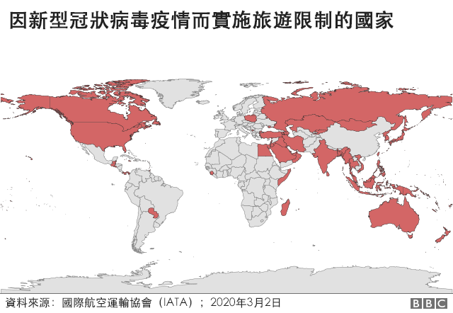 图表：因新型冠状病毒疫情而实施旅游限制的国家