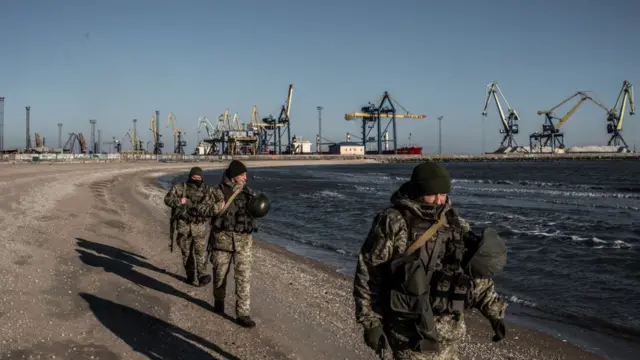Soldados de la Fuerza de Seguridad Fronteriza de Ucrania en Mariupol.
