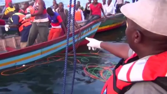 Rescue efforts at the scene of a capsizing in Lake Tanzania