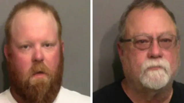 Travis McMichael (left) and Gregory McMichael have pleaded not guilty to the charge