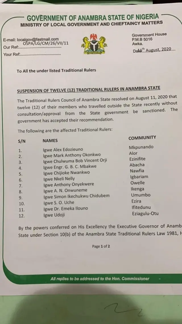 Akwụkwọ ozi si n'aka Gọọmenti Anambara