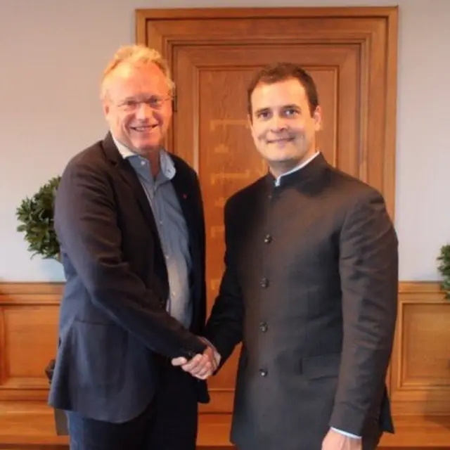 ओस्लो के मेयर रेमंड जॉनसन के साथ राहुल गांधी