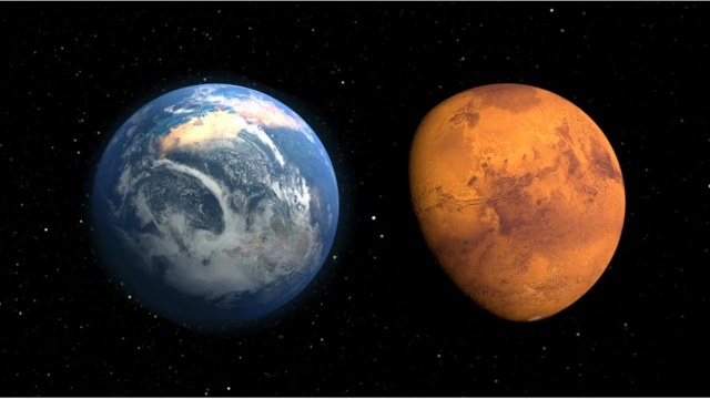 ดาวอังคารในอดีต (ซ้าย) กลายเป็นดาวเคราะห์ที่แห้งแล้งไร้ชีวิต (ขวา) หลังแก่นของดาวเย็นตัวลง